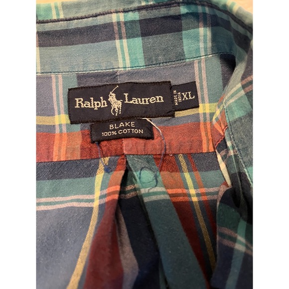 Ralph Lauren Blake Shirt Men XL Button Up Short Sleeve Blue Plaid‎ - Picture 6 of 8